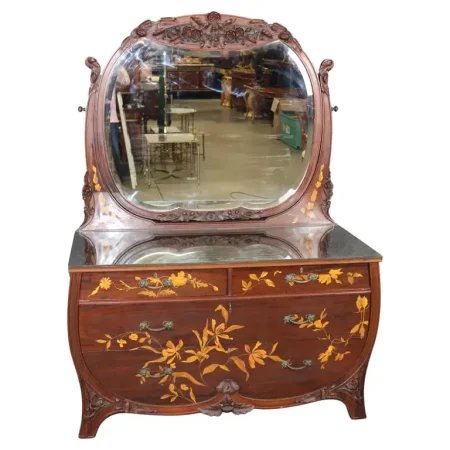 Fine French Walnut Inlaid Satinwood Art Nouveau Dresser in the Manner of Galle