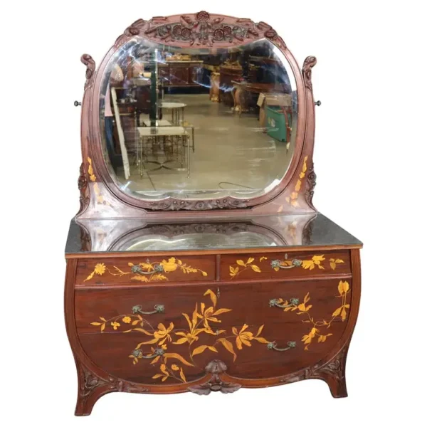 Fine French Walnut Inlaid Satinwood Art Nouveau Dresser in the Manner of Galle