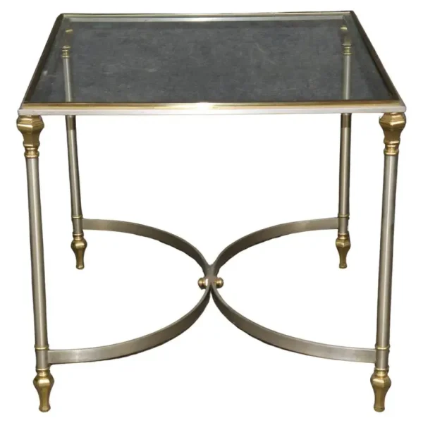 Brass Steel and Glass Top French Maison Jansen Style Directoire End Table