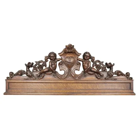 Fantastic Italian Carved Walnut Victorian Era Putti Cherub Door Topper