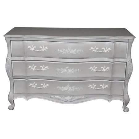 Contemporary Hand-Painted Serpentine Gray and White Painted Commode Dresser
