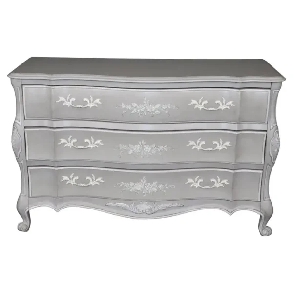 Contemporary Hand-Painted Serpentine Gray and White Painted Commode Dresser