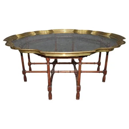 Fine Quality Baker Furniture Brass Tray Top Faux Bamboo Coffee Table