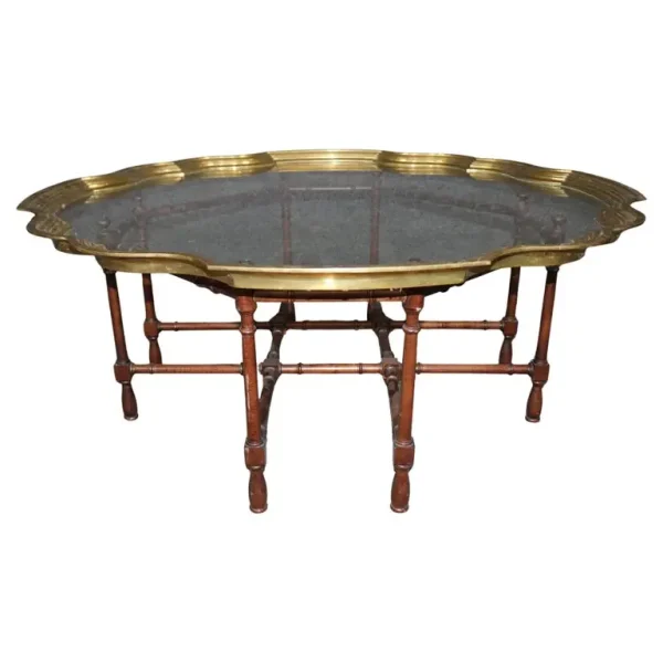 Fine Quality Baker Furniture Brass Tray Top Faux Bamboo Coffee Table