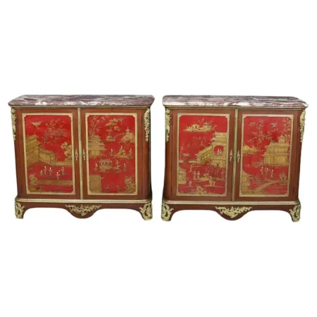 Extremely Rare Pair of Large Scale Maison Jansen Chinoiserie Buffets