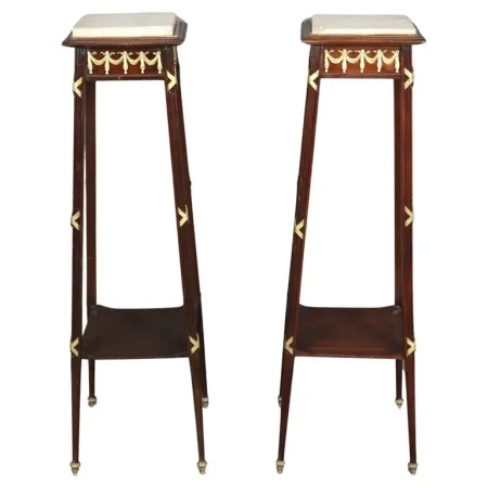 Fine Pair of Fine French Louis XVI Marble Top Bronze Mounted Planstands 1930s