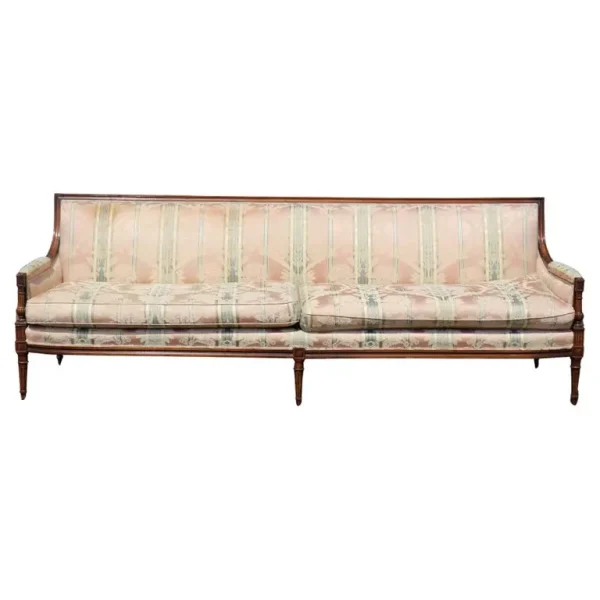 Fine Quality Extra Long Carved Walnut French Louis XVI Settee Sofa 1950s era