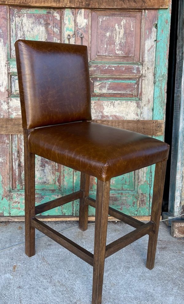 Set of 2 Rustic Southwestern Leather Bar Stools - Image 2