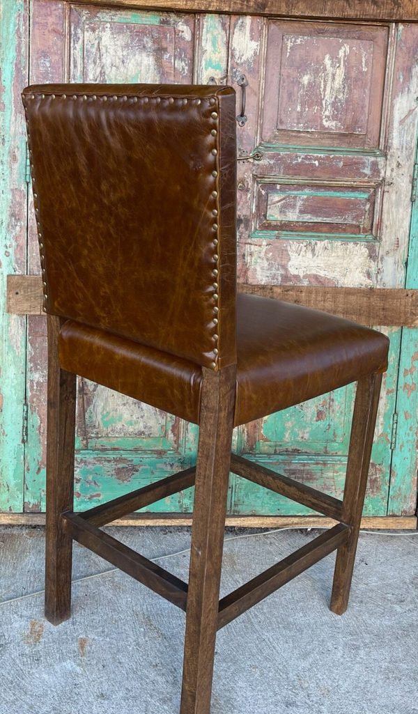 Set of 2 Rustic Southwestern Leather Bar Stools - Image 4