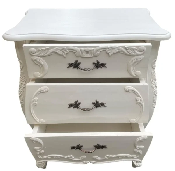 Pair of White French Bombay Louis XIV Mahogany Bedside Tables - Image 2