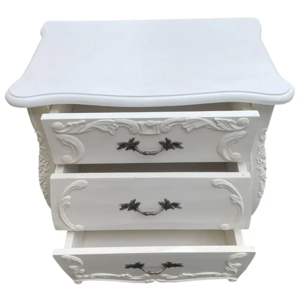 Pair of White French Bombay Louis XIV Mahogany Bedside Tables - Image 3