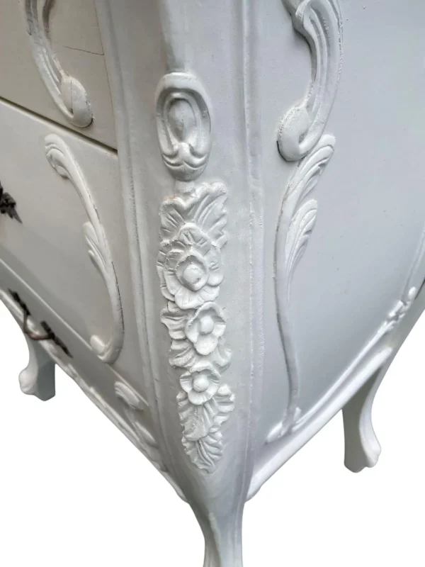 Pair of White French Bombay Louis XIV Mahogany Bedside Tables - Image 6