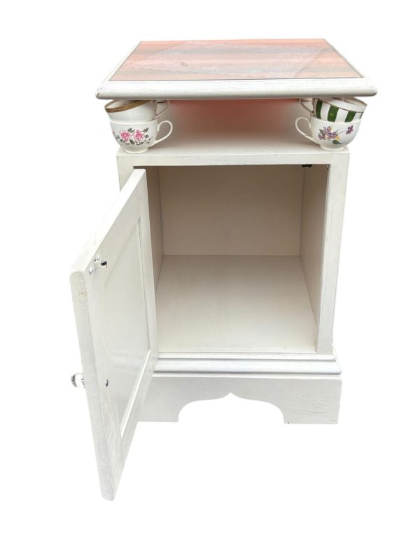 Charming Hand-Painted White Side Table with Teacup Accents - Image 5