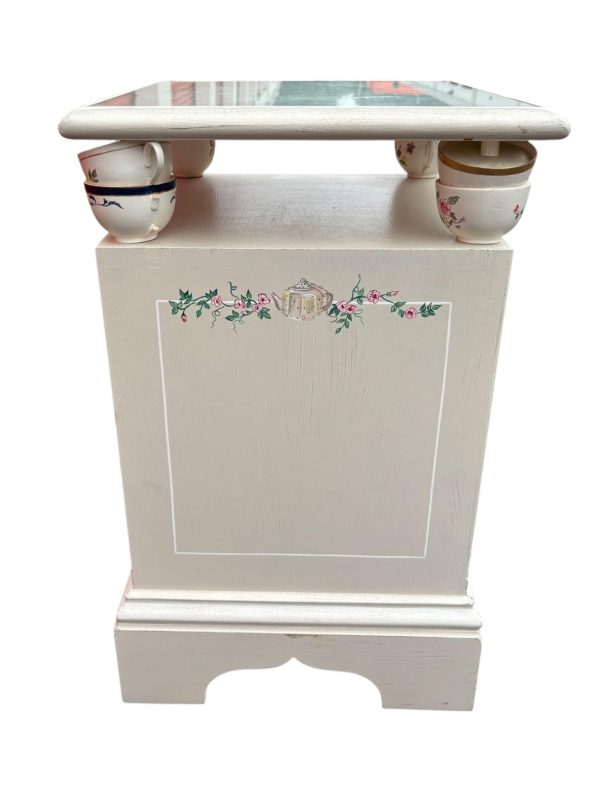 Charming Hand-Painted White Side Table with Teacup Accents - Image 6