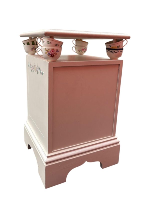 Charming Hand-Painted White Side Table with Teacup Accents - Image 7