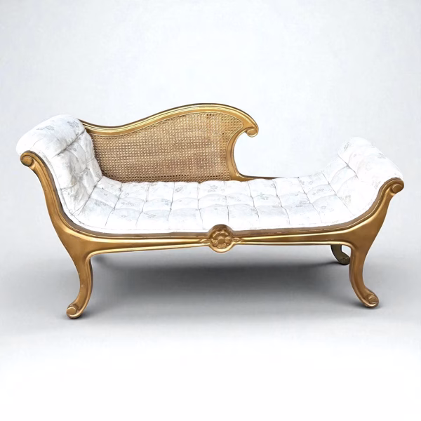 Vintage French Tufted Settee Chaise Bench - Image 2