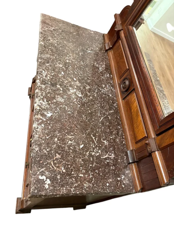 Antique Walnut Marble Top Dresser With Large Mirror - Image 6