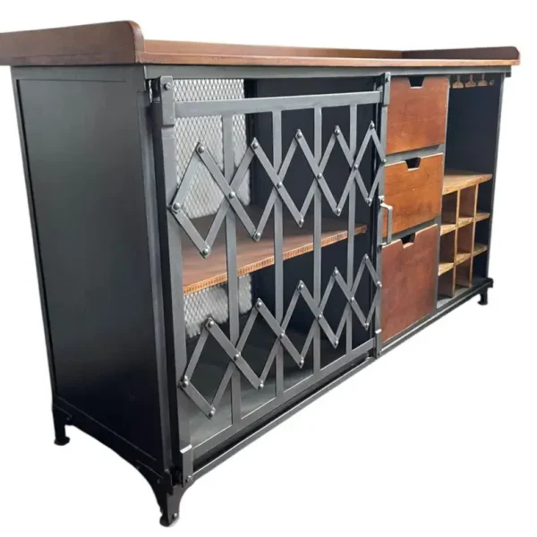 Industrial Chic Sliding Door Iron Bar & Wine Cabinet - Image 2