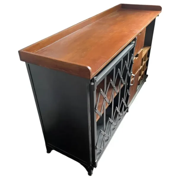 Industrial Chic Sliding Door Iron Bar & Wine Cabinet - Image 3