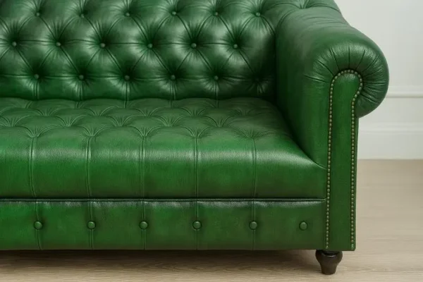 Emerald Green Patinated English Tufted Leather 8ft Chesterfield Sofa - Image 5