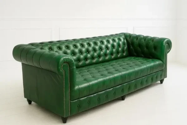 Emerald Green Patinated English Tufted Leather 8ft Chesterfield Sofa - Image 3