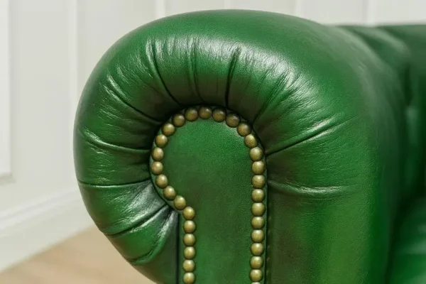 Emerald Green Patinated English Tufted Leather 8ft Chesterfield Sofa - Image 7