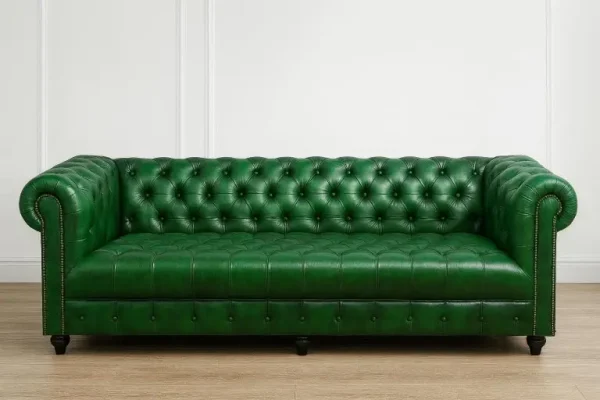 Emerald Green Patinated English Tufted Leather 8ft Chesterfield Sofa - Image 2