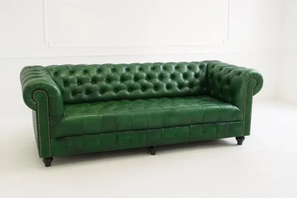 Emerald Green Patinated English Tufted Leather 8ft Chesterfield Sofa - Image 4