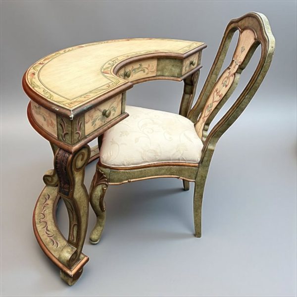Vintage French Half-Moon Desk and Chair - Image 2