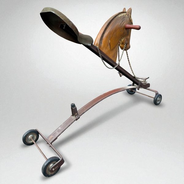 Antique Ride-On Horse Toy with Wooden Head and Metal Frame from the Mid 20th Century - Image 3