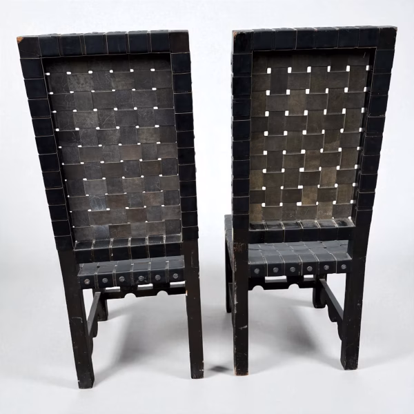 Pair of Late 19th Century Renaissance Revival Black Leather Chairs - Image 6