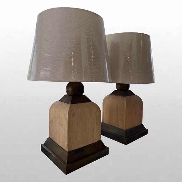 Pair of Vintage 1980s White Washed Wood Square Lamps - Image 3