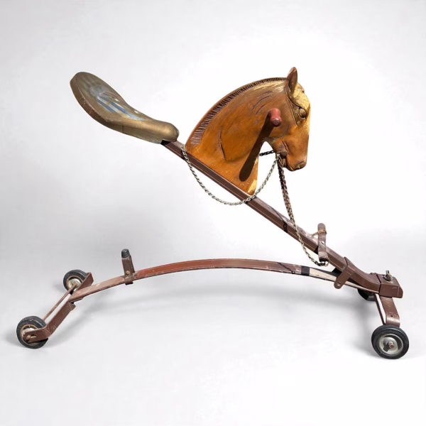 Antique Ride-On Horse Toy with Wooden Head and Metal Frame from the Mid 20th Century - Image 5