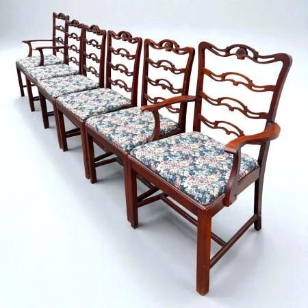 Vintage Set of Six 1940s Traditional Dining Chairs