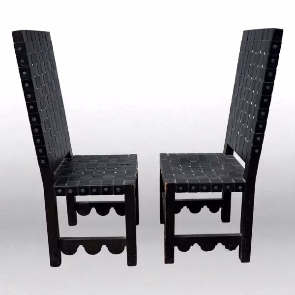 Pair of Late 19th Century Renaissance Revival Black Leather Chairs - Image 4