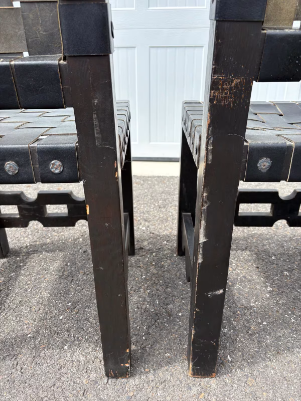 Pair of Late 19th Century Renaissance Revival Black Leather Chairs - Image 10