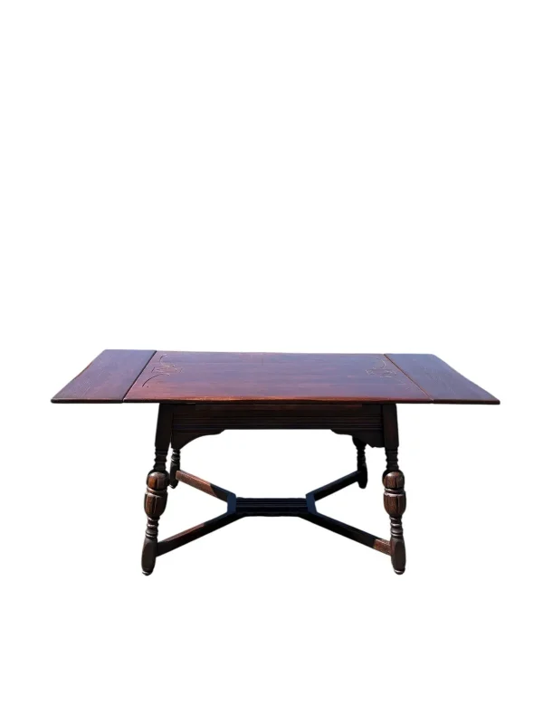 Antique Refectory Dining Table with Two Chairs - Image 4