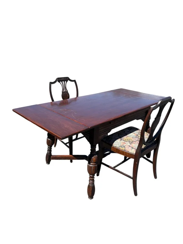 Antique Refectory Dining Table with Two Chairs - Image 2