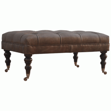 Buffalo Leather Button-Tufted Ottoman