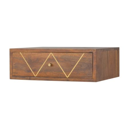 Wall-Mount Chestnut Table with Brass Inlay Drawer