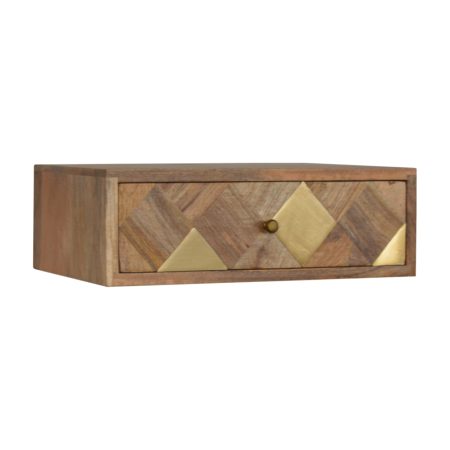 Wall-Mounted Brass Inlay Oak-ish Nightstand