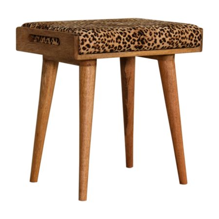 Animal Print Footstool with Nordic Wood Legs