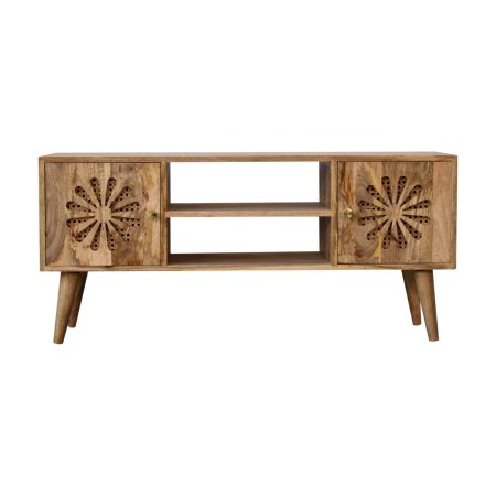 Rattan Front Media Cabinet with Brass Details