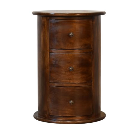 Round Wooden Drum Chest with Three Drawers