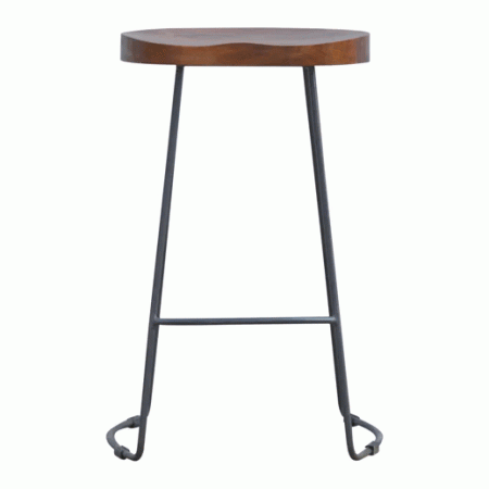 Wooden Bar Stool with Metal Frame and Oak Seat