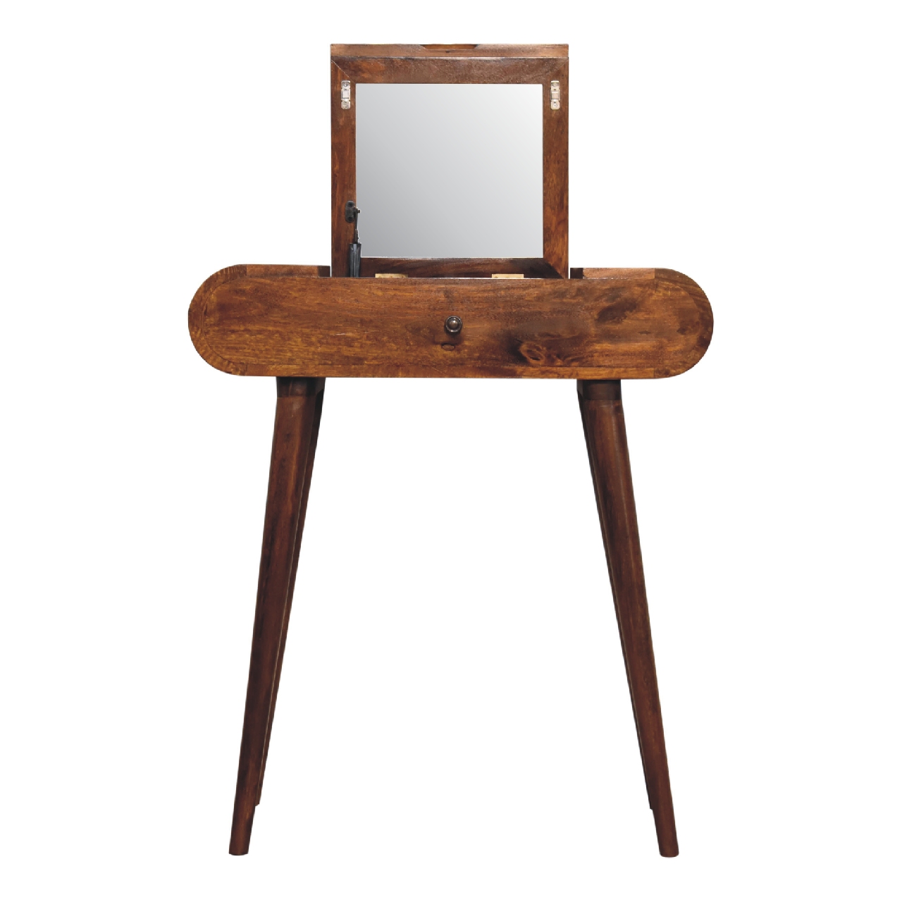 Chesnut Vanity Table with Mirror and Storage Compartments - Image 4