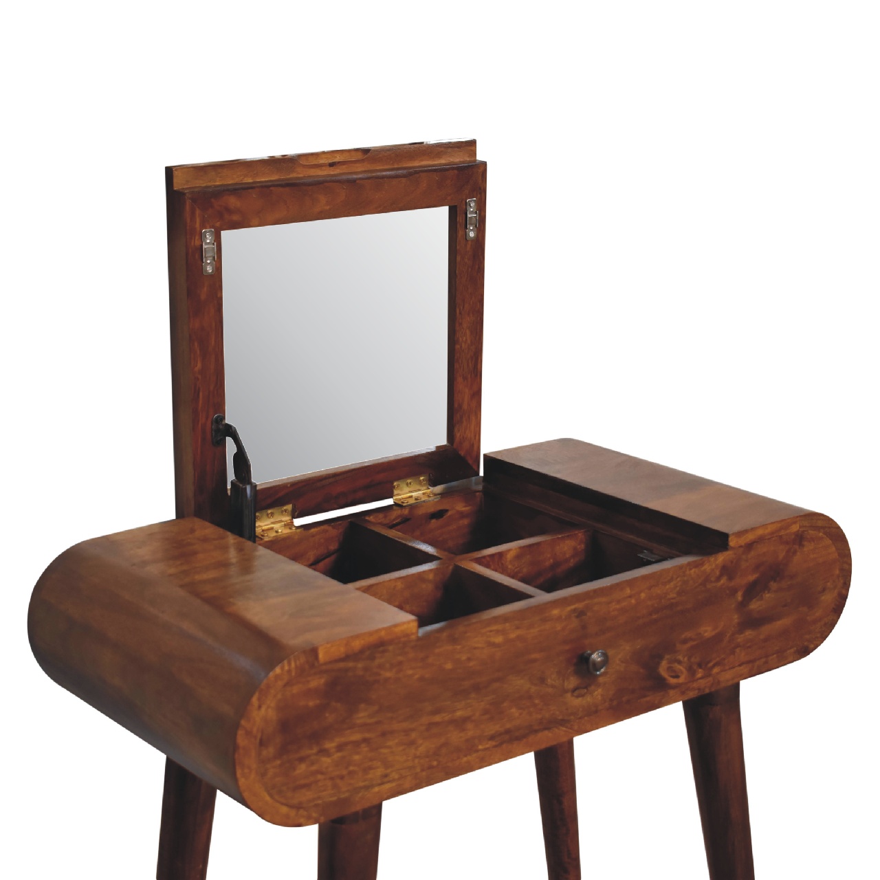 Chesnut Vanity Table with Mirror and Storage Compartments - Image 6