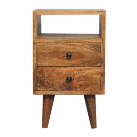 Oak Tone Bedside Table with Drawers and Shelf