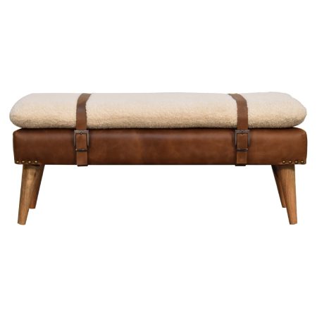 Bouclé & Leather Accent Bench