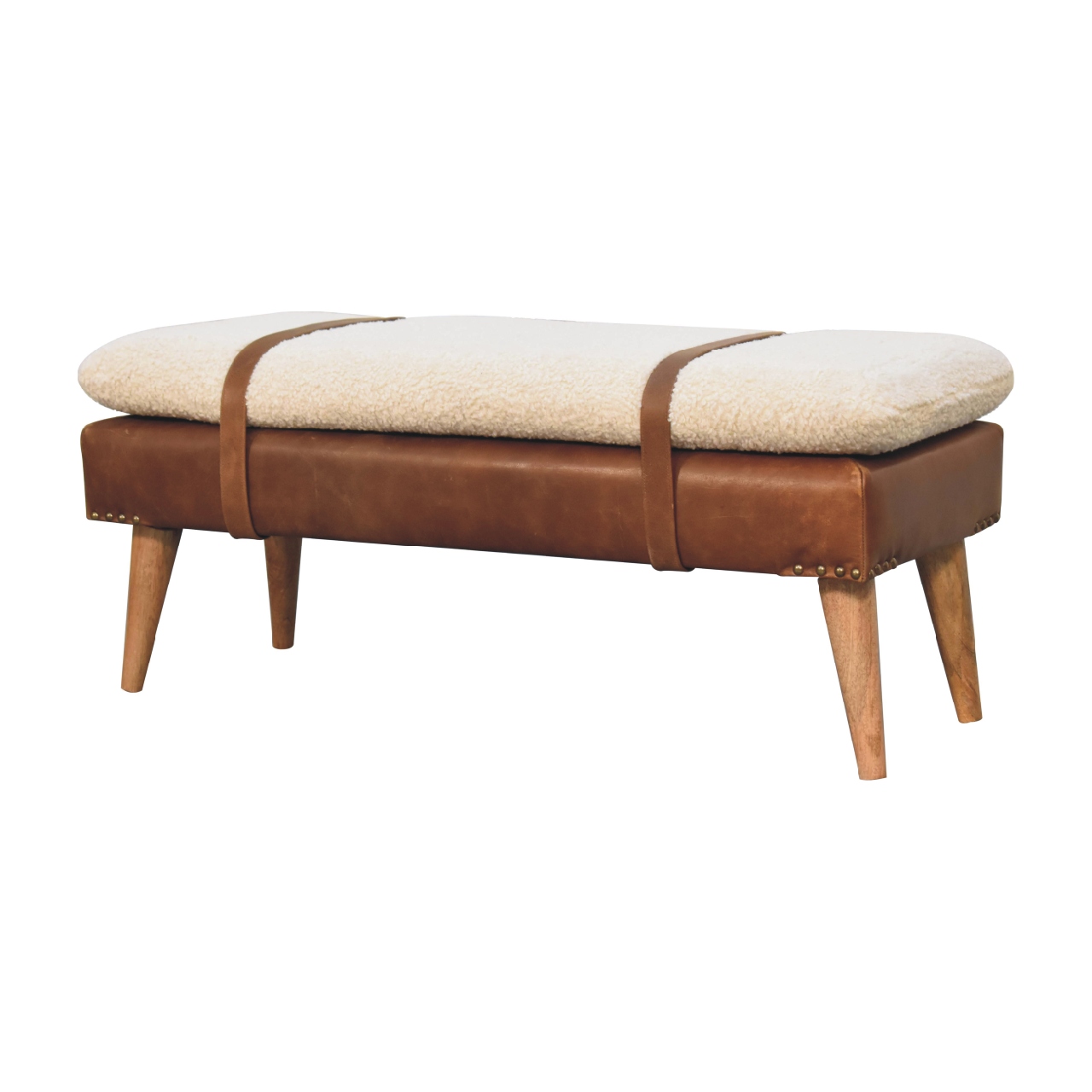 Bouclé & Leather Accent Bench - Image 2